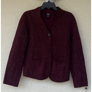 EILEEN FISHER V-Neck One Button Front Pockets Lambswool Cardigan Jacket M Office